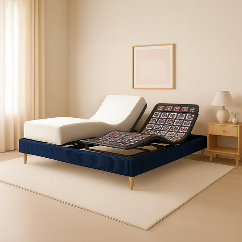 Pack Lit Électrique Matelas 90x190 - Bleu - Sommier Relaxation+contour Lit Velours Cotelé+matelas