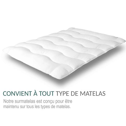 Surmatelas 200x200 Cm - Protège Matelas Microfibre - Aération Optimisée Et Sangles De Maintien