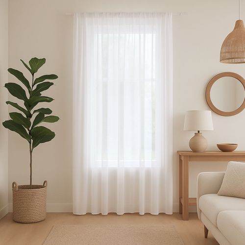 Rideau Voilage Poly-lin Bas Plombé - 360x240 Cm - Blanc