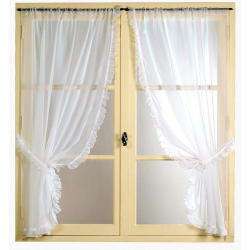 Paire De Voilages Romantique Avec Volant En Poly-lin - 95x160 Cm - Blanc