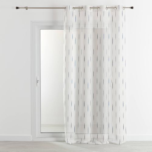 Voilage En Étamine à Jacquard Rayé - 140x260 Cm - Bleu Paon