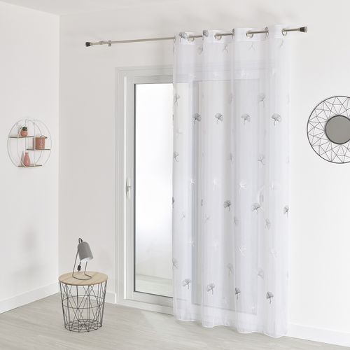 Voilage Fantaisie Brodé Feuilles De Gingko - 140x260 Cm - Gris Clair