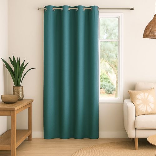 Rideau 100% Occultant - Effet Chiné - 140x180 Cm - Bleu Paon