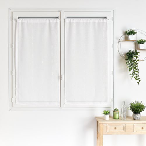 Paire De Petits Voilages Droits En Fils Flammés - 60x120 Cm - Blanc