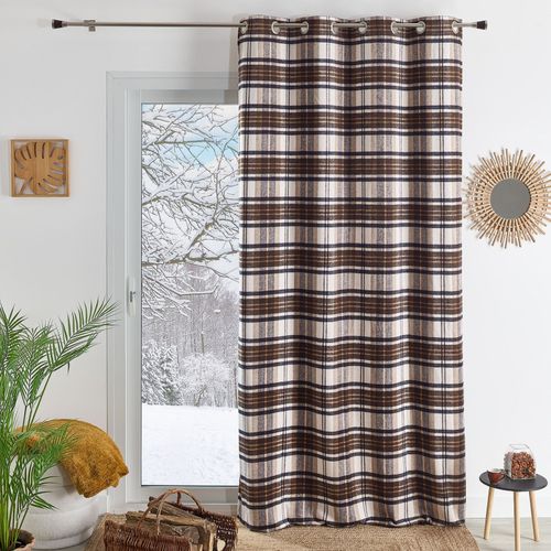 Rideau Tartan à Carreaux Laine Mélangée - 140x260 Cm - Marron Foncé