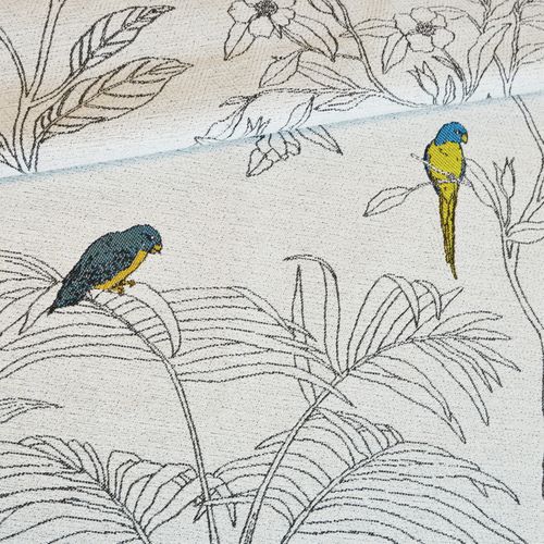 Rideaux Jacquard Imprimé Floral Et Perroquets - 140x260 Cm - Bleu