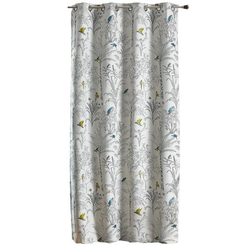 Rideaux Jacquard Imprimé Floral Et Perroquets - 140x260 Cm - Bleu