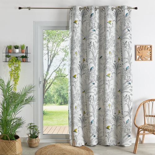 Rideaux Jacquard Imprimé Floral Et Perroquets - 140x260 Cm - Bleu