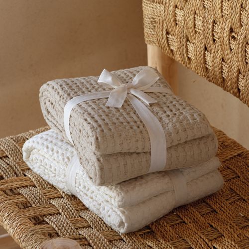 Plaid En Coton Gaufré - 130x180 Cm - Ecru