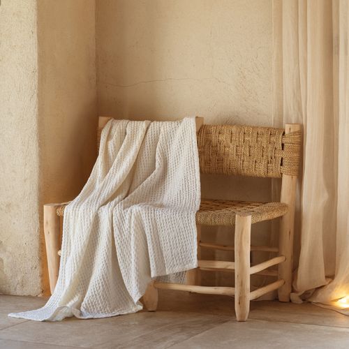 Plaid En Coton Gaufré - 130x180 Cm - Ecru