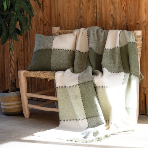 Plaid à Carreaux Aspect Mohair - 130x180 Cm - Kaki