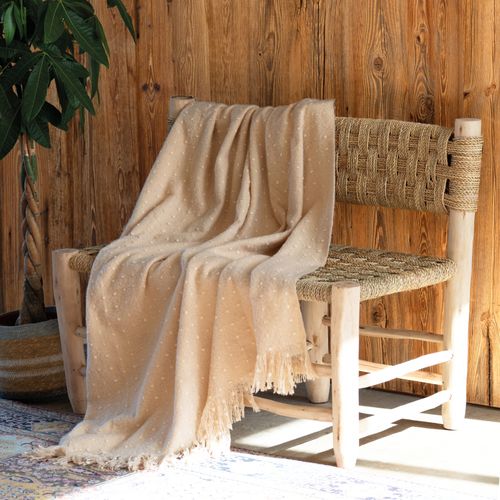 Plaid Doux à Franges Aspect Mohair - 130x180 Cm - Beige