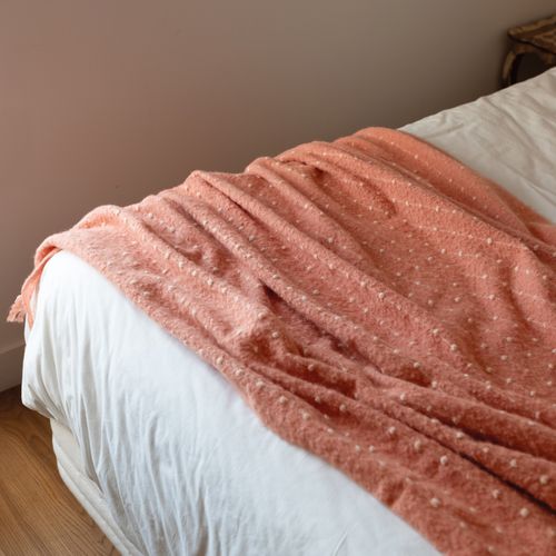 Chemin De Lit / Étole Aspect Mohair à Pois - 75x190 Cm - Terracotta