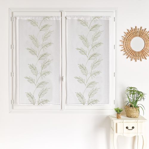 Paire Voilages Avec Motif Feuilles Brodées - 45x120 Cm - Vert
