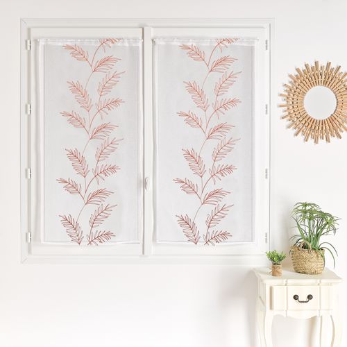 Paire Voilages Avec Motif Feuilles Brodées - 45x120 Cm - Terracotta