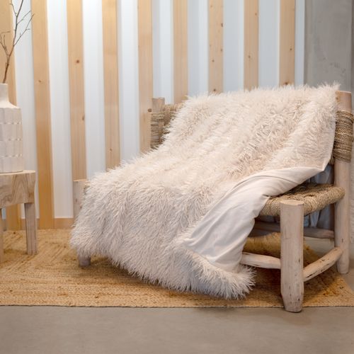 Plaid Fausse Fourrure à Poil Long - 130x170 Cm - Naturel