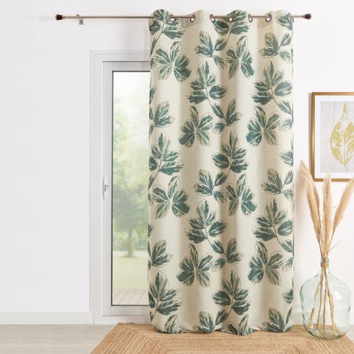 Rideau Poly-lin Imprimé Fleur Aquarelle - 140x260 Cm - Vert