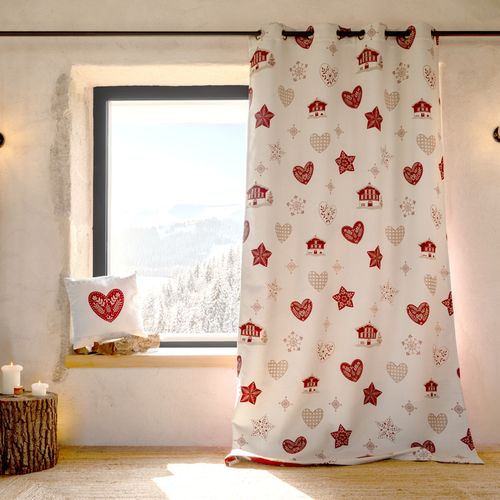 Rideau Jacquard D’ameublement Avec Motifs Chalets Et Cœurs - 140x260 Cm - Rouge