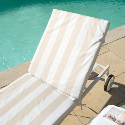 Matelas Bain De Soleil Imperméable Déhoussable à Rayures Pour Transat Arcachon - 60x190 Cm - Lin