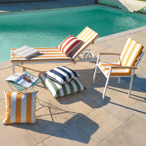 Matelas Bain De Soleil Imperméable Déhoussable à Rayures Pour Transat Arcachon - 60x190 Cm - Jaune
