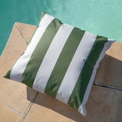 Coussin Imperméable Déhoussable à Rayures Arcachon - 50x50 Cm - Vert Olive
