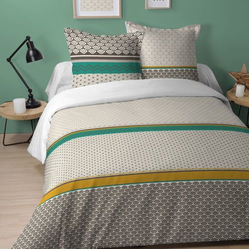 Housse De Couette Et Taie D'oreiller 100% Coton Loxa Taille 240x260 Cm