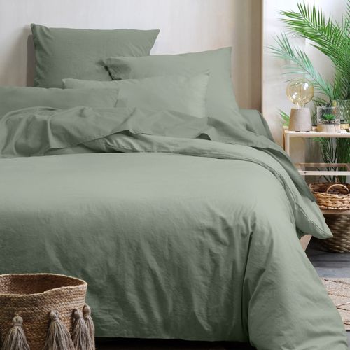 Drap Housse Uni En Coton Bio - 160x200 Cm - Vert Olive
