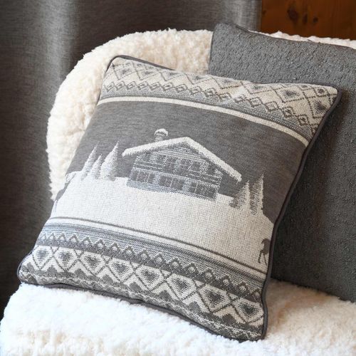 Coussin Au Style Esprit De Montagne - 40x40 Cm - Gris Clair
