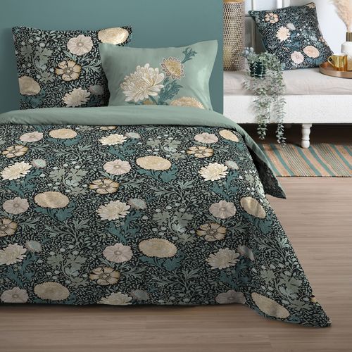 Parure De Lit 3 Pièces Florale En Coton - 240x220 Cm - Bleu