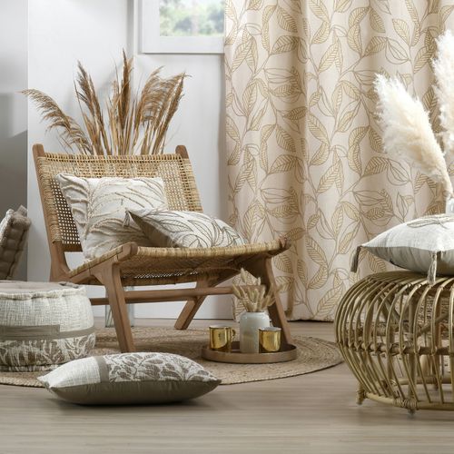 Coussin Carré - Effet Matière Brodé De Feuilles - 40x40 Cm - Naturel