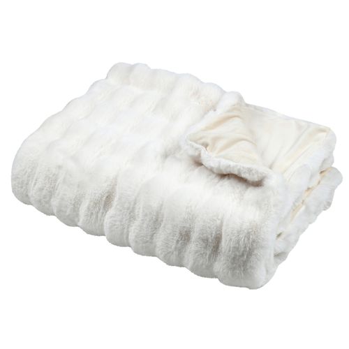 Plaid Fausse Imitation Fourrure Moelleux - 180x220 Cm - Ecru