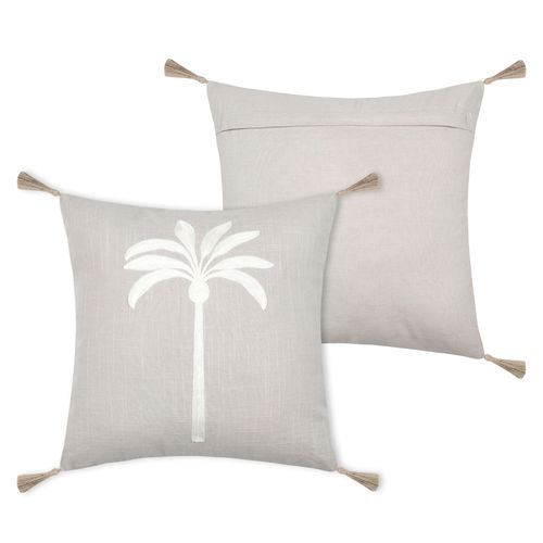 Coussin Décoratif Brodé Motif Palmier Style Tropical - 40x40 Cm - Gris