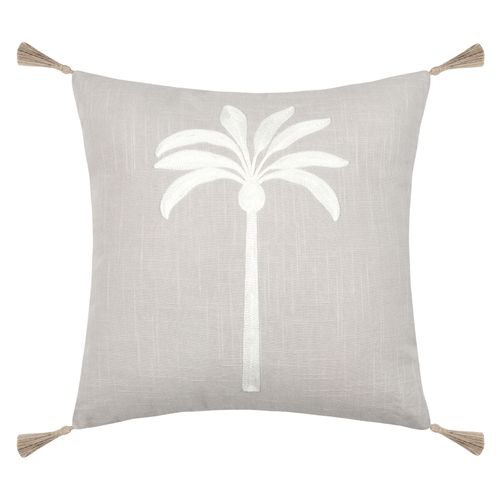 Coussin Décoratif Brodé Motif Palmier Style Tropical - 40x40 Cm - Gris