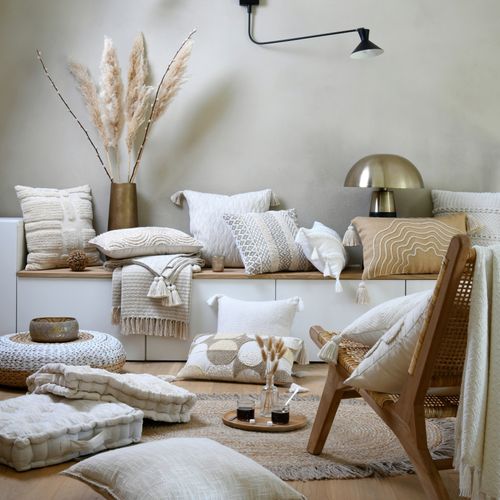 Coussin Beige Rectangulaire Avec Relief - 30x50 Cm - Beige