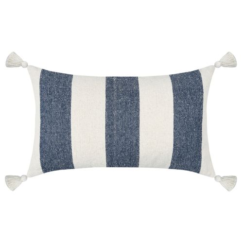 Coussin à Bandes Bleues à Pompons - 30x50 Cm - Bleu