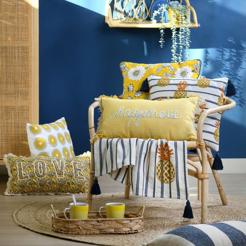 Coussin Rectangulaire Happiness - 30x50 Cm - Jaune