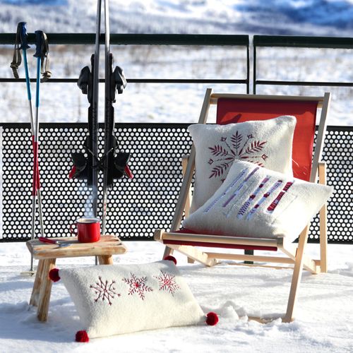 Coussin - Effet Bouclette Avec Motif Flocon - 45x45 Cm - Ecru