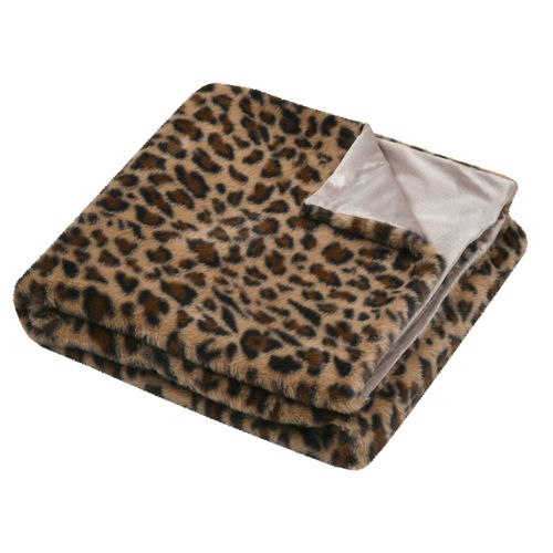 Plaid Imprimé Léopard - Effet Fourrure - 130x160 Cm - Marron Clair