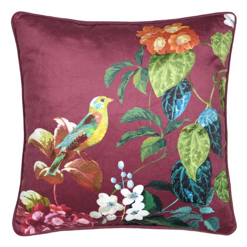 Coussin Décoratif Motif Oiseau Et Feuillage - 40x40 Cm - Bordeaux