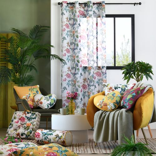 Coussin En Forme De Cœur à Motif Végétal - 40x40 Cm - Jaune Moutarde