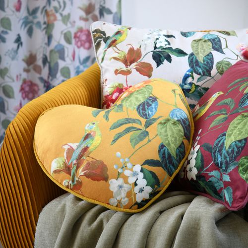 Coussin En Forme De Cœur à Motif Végétal - 40x40 Cm - Jaune Moutarde