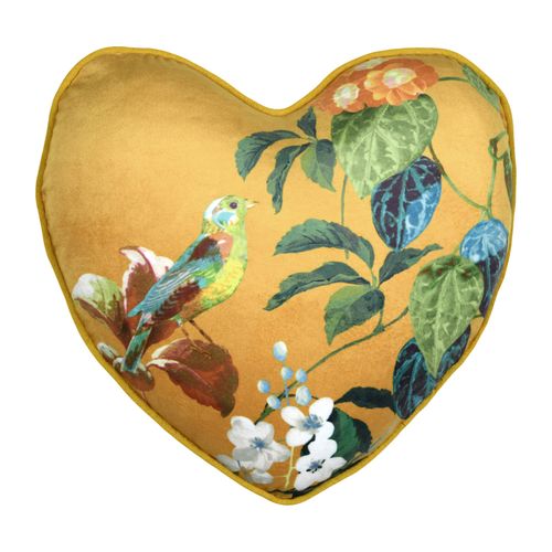 Coussin En Forme De Cœur à Motif Végétal - 40x40 Cm - Jaune Moutarde