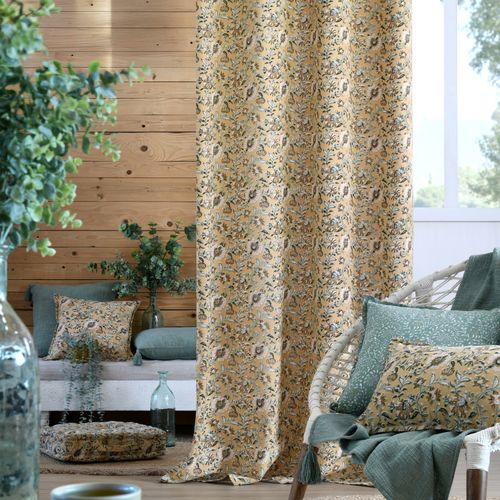 Coussin Décoratif Végétal Graphique - 45x45 Cm - Jaune Moutarde