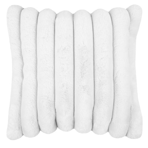 Coussin En Imitation Fourrure Ultra Douce à Bandes - 45x45 Cm - Blanc