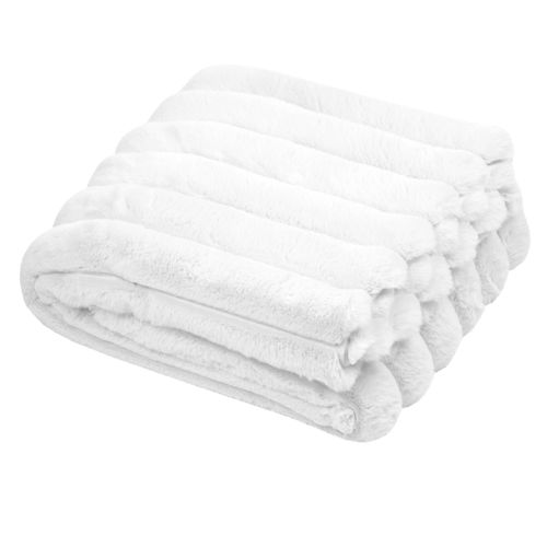 Plaid En Fausse Fourrure Ultra Douce à Bandes - 130x160 Cm - Blanc