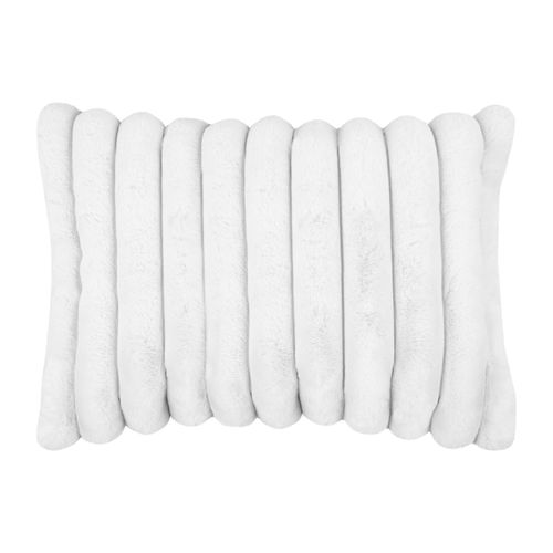 Coussin En Imitation Fourrure Ultra Douce à Bandes - 50x80 Cm - Blanc