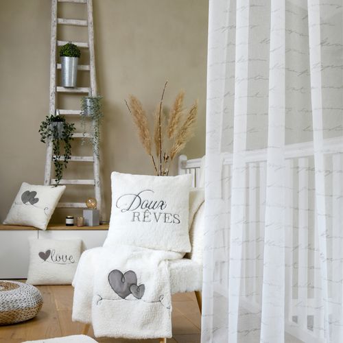 Voilage à Oeillets Imprimé Texte - 135x260 Cm - Blanc