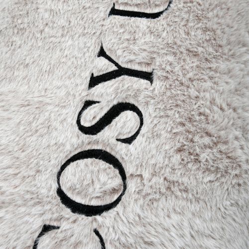 Coussin Imitation Fourrure Brodé "cosy Up" - 30x50 Cm - Gris