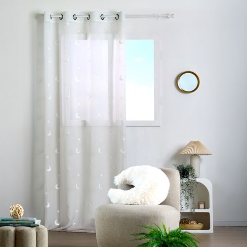 Voilage Enfant Brodé Étoiles Et Lunes - 140x260 Cm - Naturel