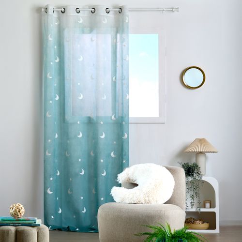 Voilage Enfant Brodé Étoiles Et Lunes - 140x260 Cm - Vert